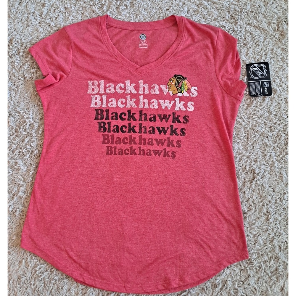 NHL Chicago Blackhawks‎ Women's V-Neck T-Shirt, Red, L 12/14, NEW WITH TAGS